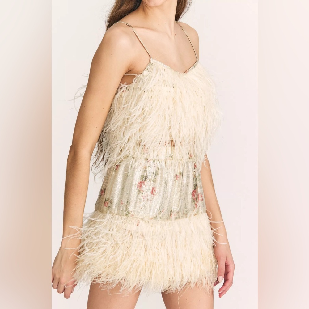 SET NWOT Loveshackfancy Risha Mini Skirt and Dusty Crop Cami in golden fog